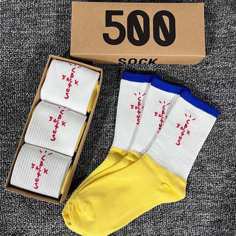 Men's socks - european and american streetwear brand boxed aj athletic socks - m crew socks - graffiti barbed wire trendy socks - travis scott collaboration