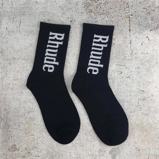 Rhude Socks Men's and Women's Casual Black and White Simplicity