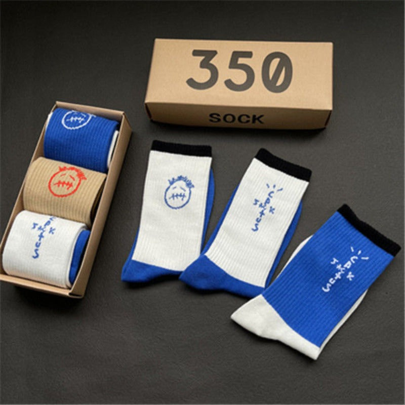 Men's socks - european and american streetwear brand boxed aj athletic socks - m crew socks - graffiti barbed wire trendy socks - travis scott collaboration